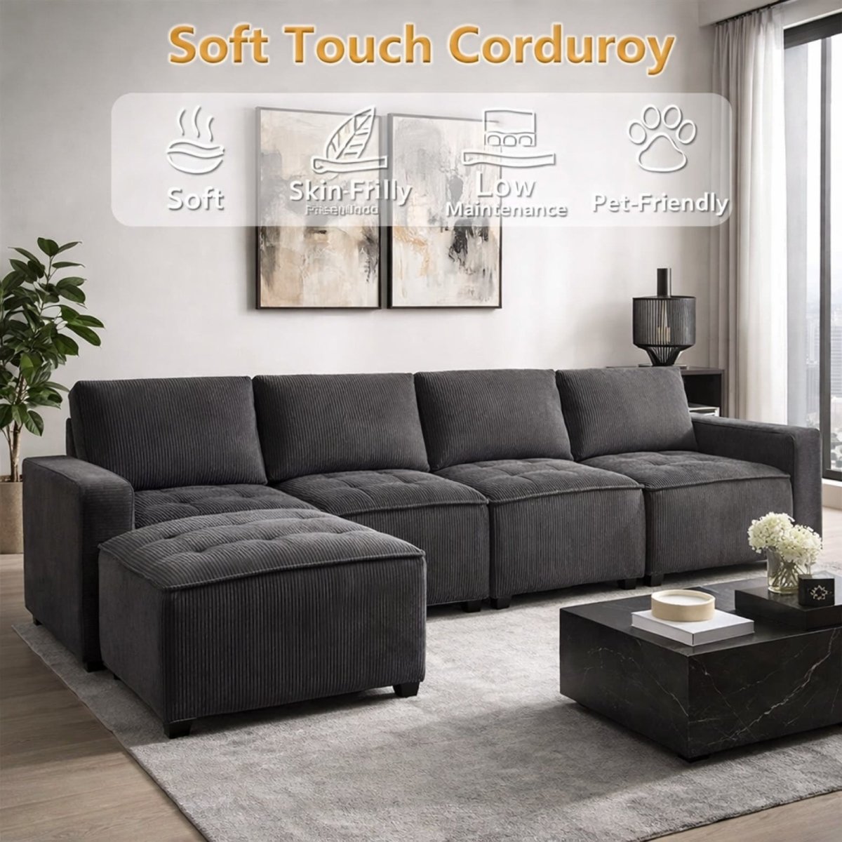 Phantom Loft Modular Collection | Deep-Corduroy Cloud Sectional