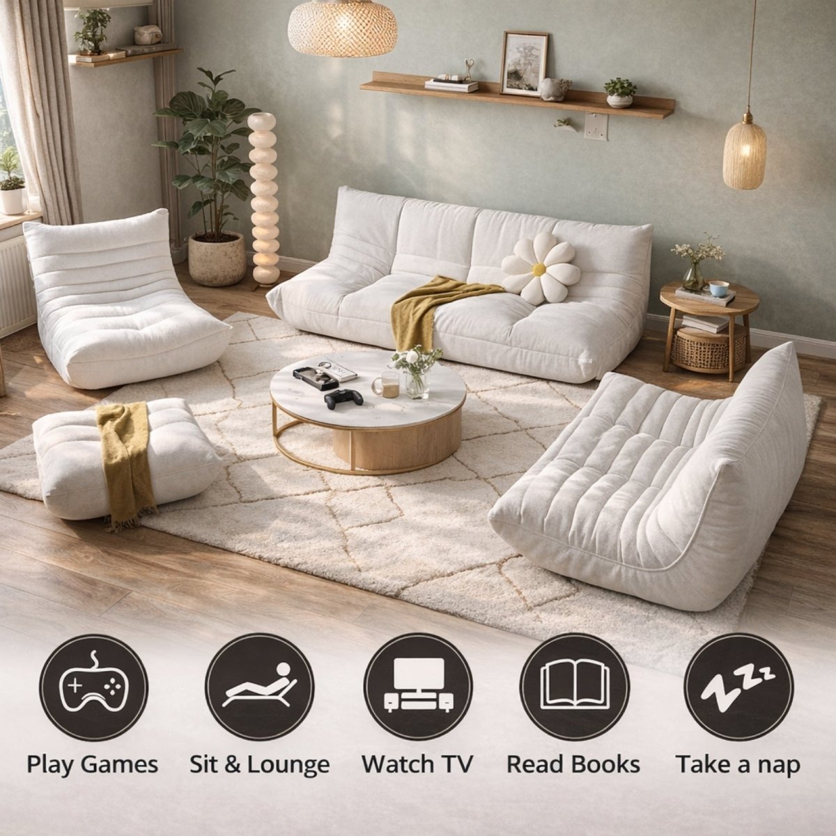 Volcanic Dune Low-Profile Lounge | Tufted Mohair Floor Sofa