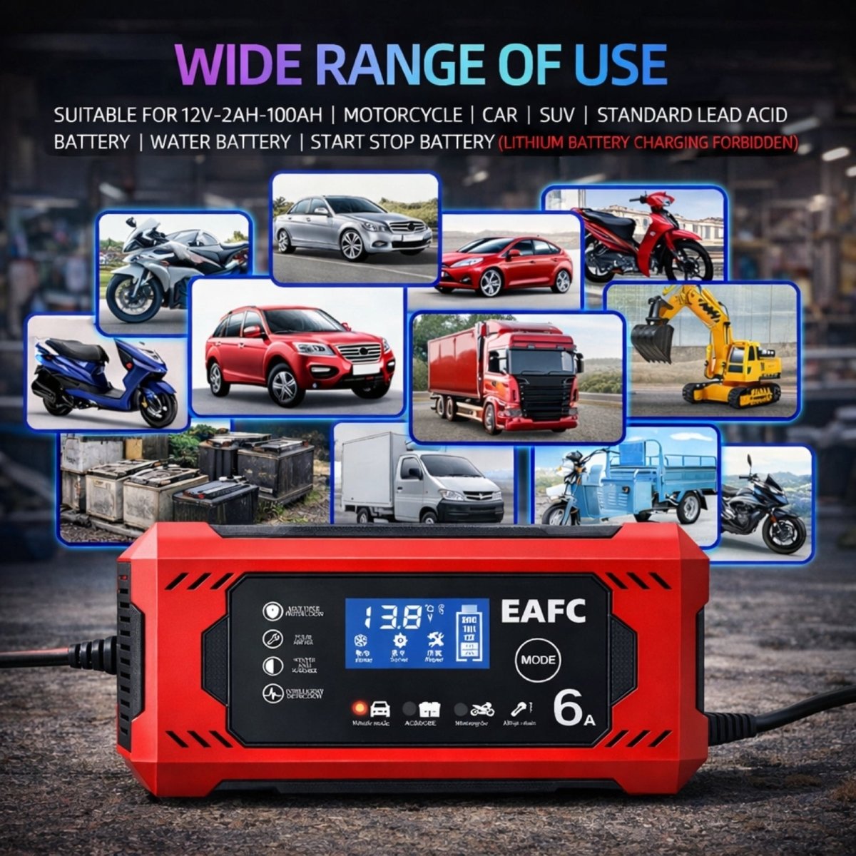 12V Smart Car Battery Charger & Maintainer with Pulse Repair Mode for AGM, Gel, Lead-Acid Batteries | 6 Amp Automotive Trickle Charger for Cars, Trucks, Motorcycles by Kouvr