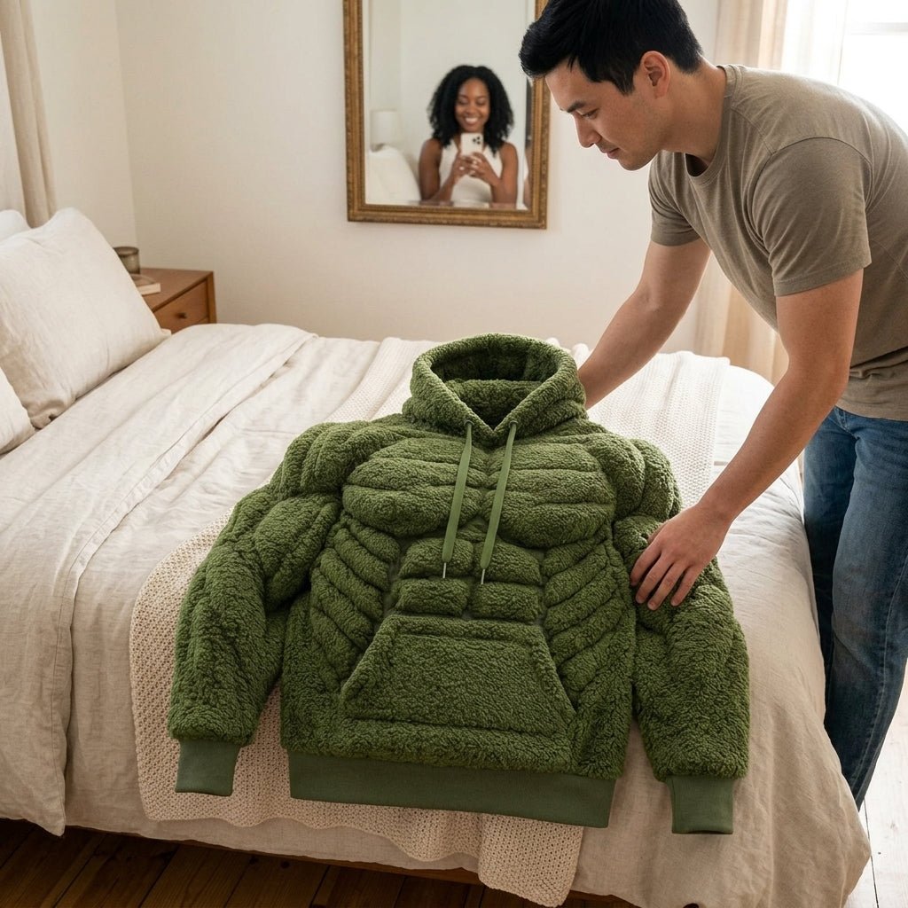 sweater - green - bed styling scene