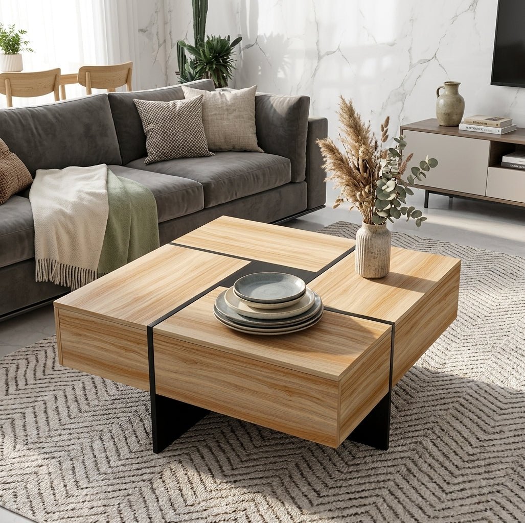 Meridian Storage Table | Modern 4-Drawer Square Coffee Table