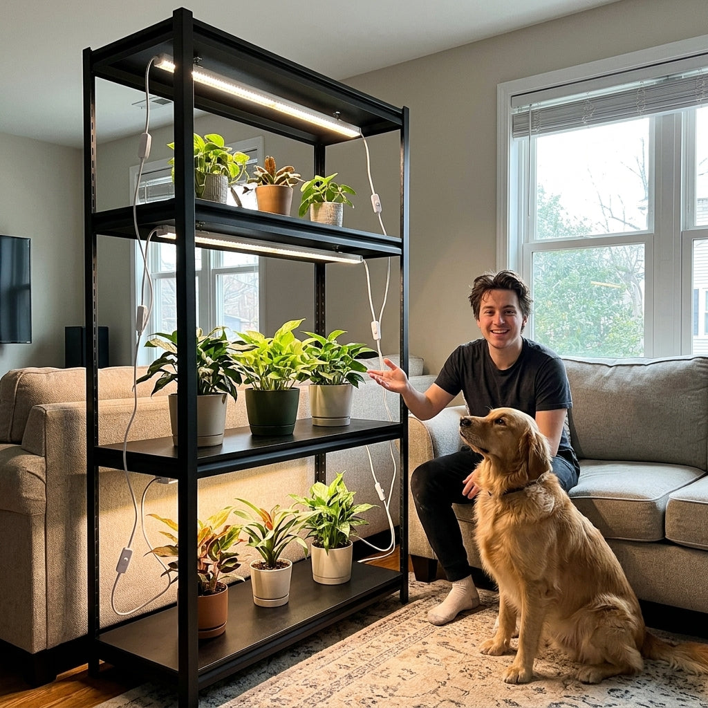 Verdant Canopy System | Architectural Full-Spectrum LED Grow Light Strips - single user living room dog