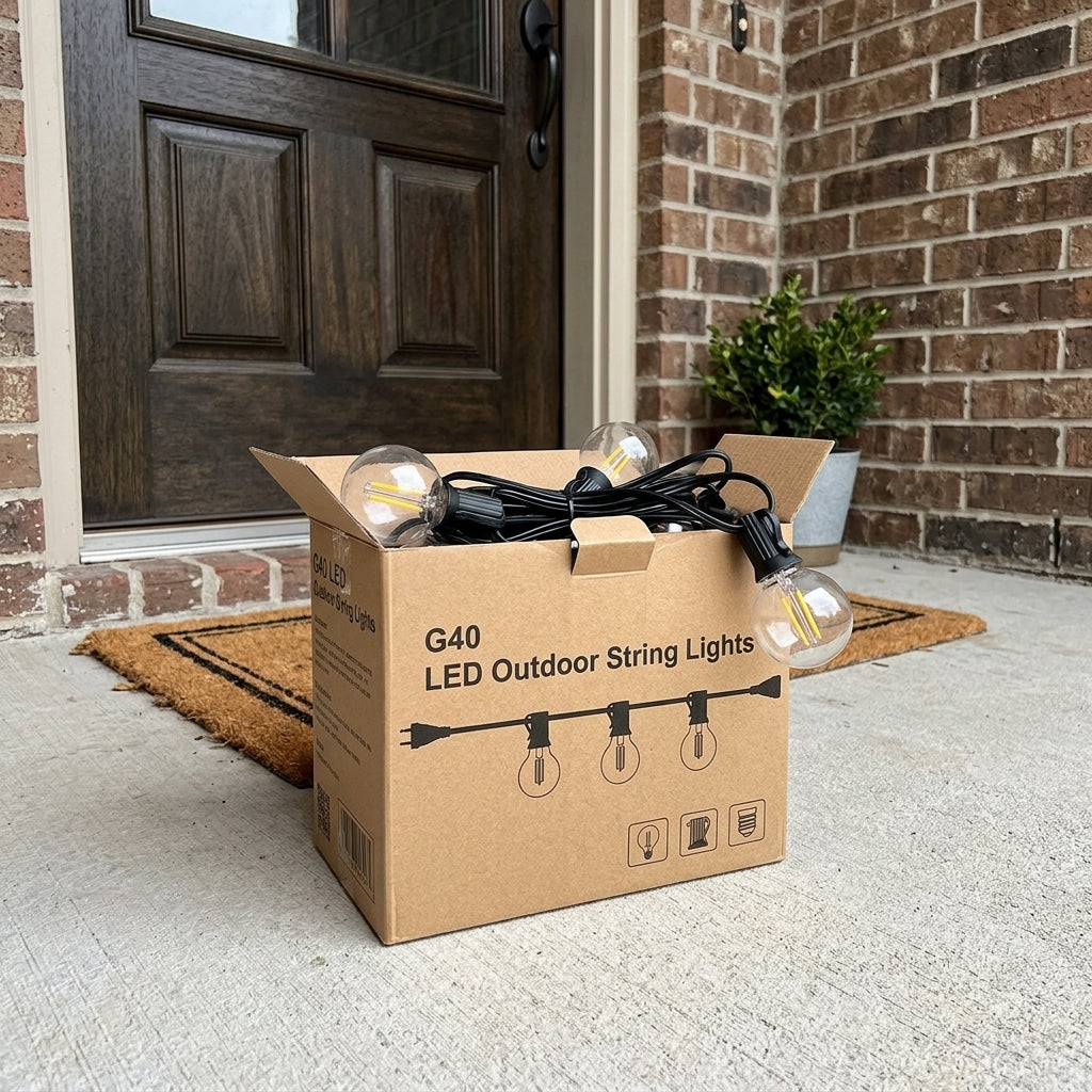 G40 Outdoor Garland String Lights Shatterproof Waterproof Plastic Led Bulb Vintage Connectable Patry Patio Decor Light Chain - customer delivery front door