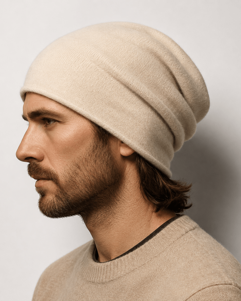 Pure Cashmere Slouchy Beanie Unisex Winter Hat Soft Designer Knit Cap Premium Oversized Warm Skully Headwear Accessories Fenlo Form