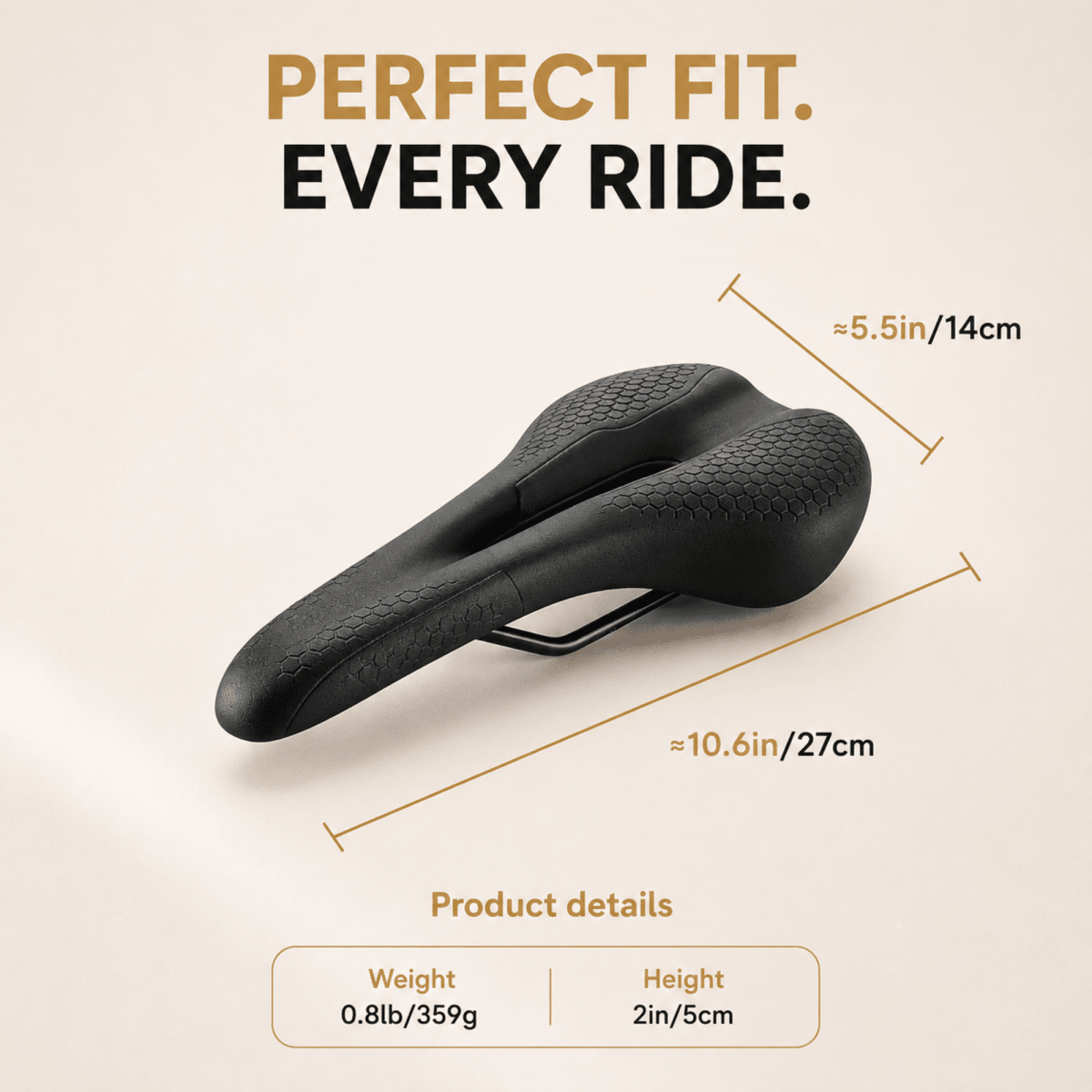 Ergonomic Bike Saddle with Pressure Relief Cutout, Road & Commuter Bicycle Seat, High-Elastic Foam, Universal Fit, 10.6 x 5.5 in, Black – Fenlo Form Sport+