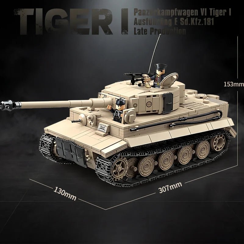 Tiger 1 Tank Building Set (Tan) | 1361 Pieces | WWII Military Brick Model