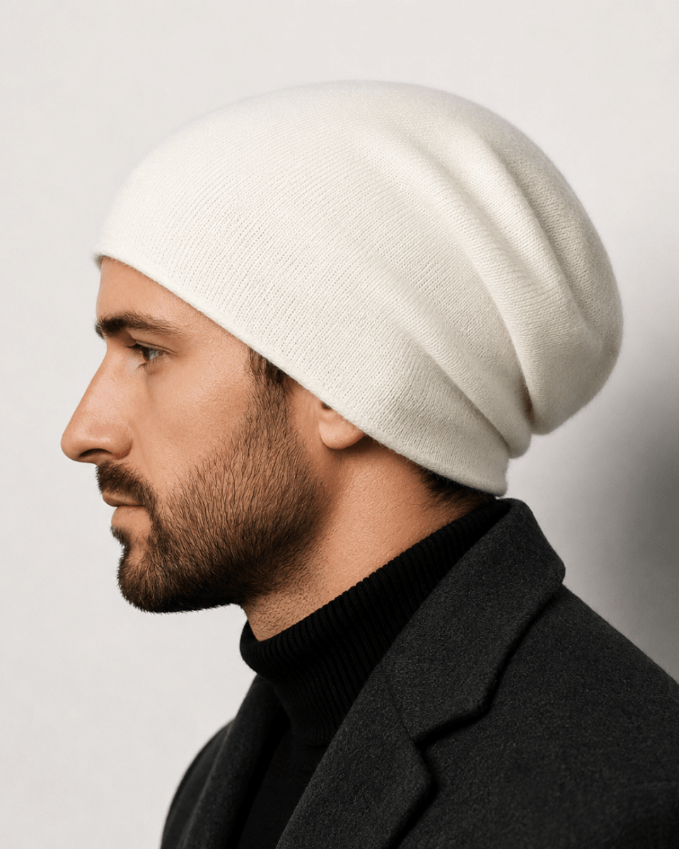 Pure Cashmere Slouchy Beanie Unisex Winter Hat Soft Designer Knit Cap Premium Oversized Warm Skully Headwear Accessories Fenlo Form