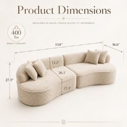 114" Modern Curved Upholstered Sofa With Pillows