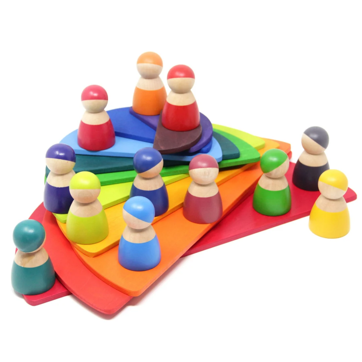 Large Wooden Rainbow Stacker Set – Montessori Wooden Building & Stacking Toy for Toddlers and Kids