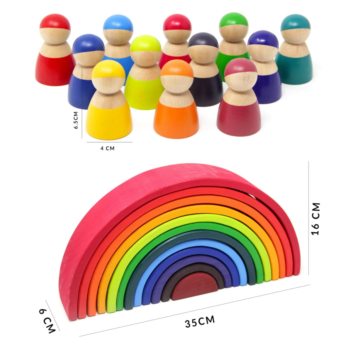 Large Wooden Rainbow Stacker Set – Montessori Wooden Building & Stacking Toy for Toddlers and Kids
