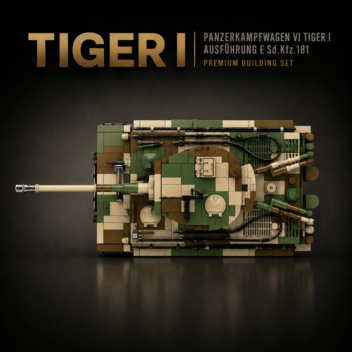 Tiger 1 Tank Building Set (Tan) | 1361 Pieces | WWII Military Brick Model