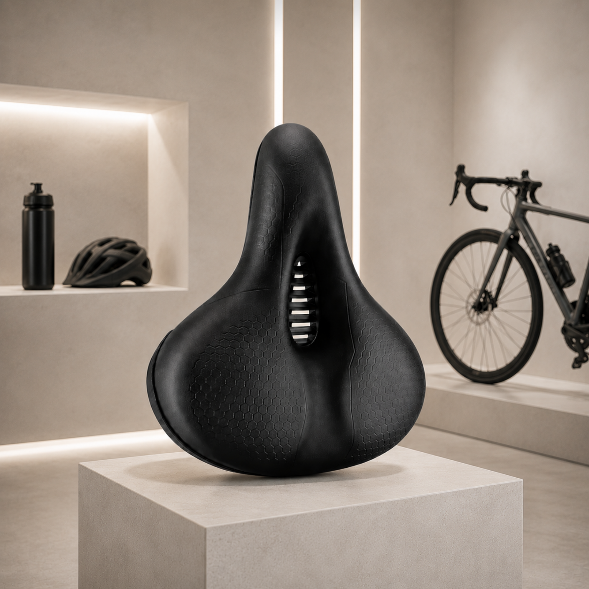 Ergonomic Bike Saddle with Pressure Relief Cutout, Road & Commuter Bicycle Seat, High-Elastic Foam, Universal Fit, 10.6 x 5.5 in, Black – Fenlo Form Sport+