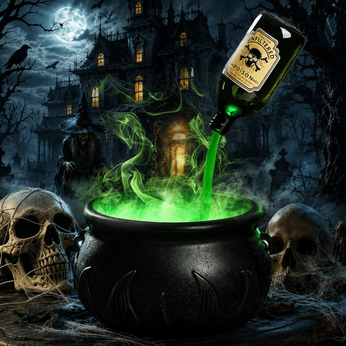 Spooky Floating Potion Cauldron with Mist Maker & Green LED Fog Indoor Halloween Party Centerpiece Witch Decor Light Up Decoration