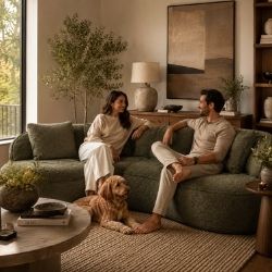 114" Modern Curved Upholstered Sofa With Pillows