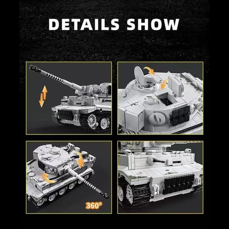 Tiger 1 Tank Building Set (Tan) | 1361 Pieces | WWII Military Brick Model
