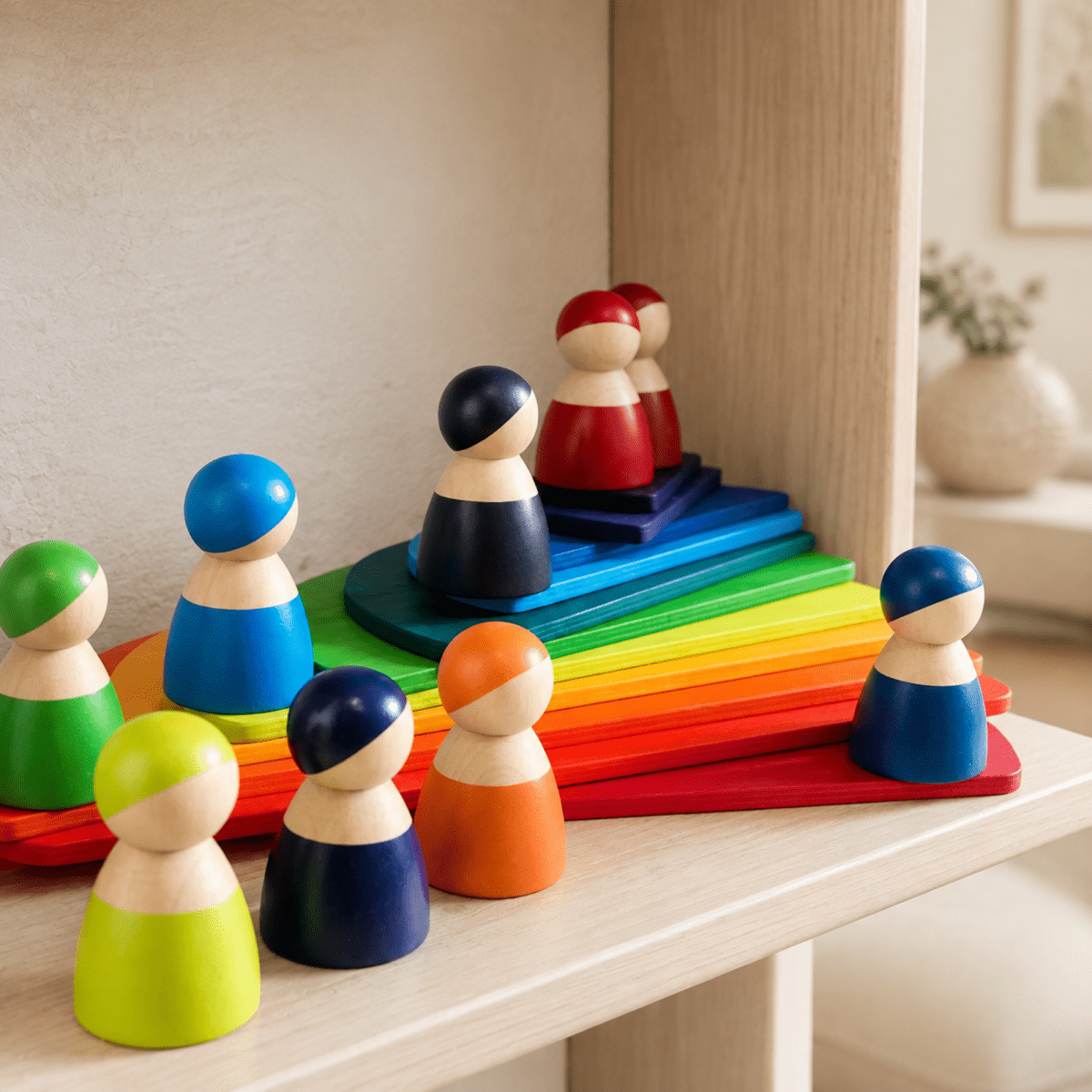 Large Wooden Rainbow Stacker Set – Montessori Wooden Building & Stacking Toy for Toddlers and Kids