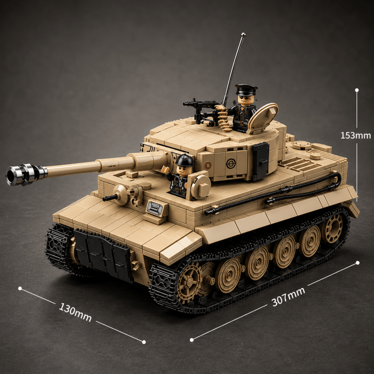 Tiger 1 Tank Building Set (Tan) | 1361 Pieces | WWII Military Brick Model