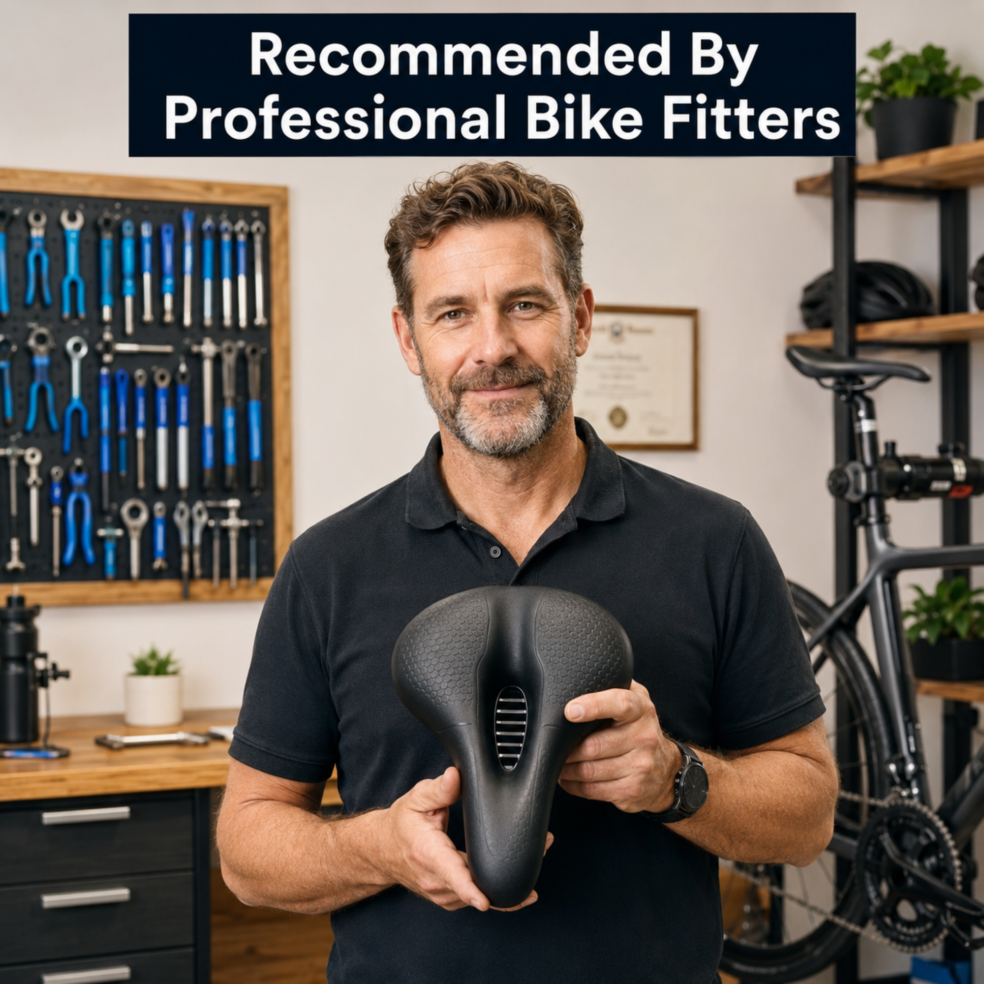 Ergonomic Bike Saddle with Pressure Relief Cutout, Road & Commuter Bicycle Seat, High-Elastic Foam, Universal Fit, 10.6 x 5.5 in, Black – Fenlo Form Sport+
