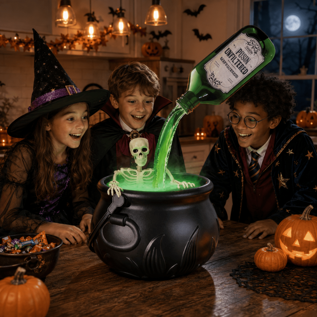 Spooky Floating Potion Cauldron with Mist Maker & Green LED Fog Indoor Halloween Party Centerpiece Witch Decor Light Up Decoration