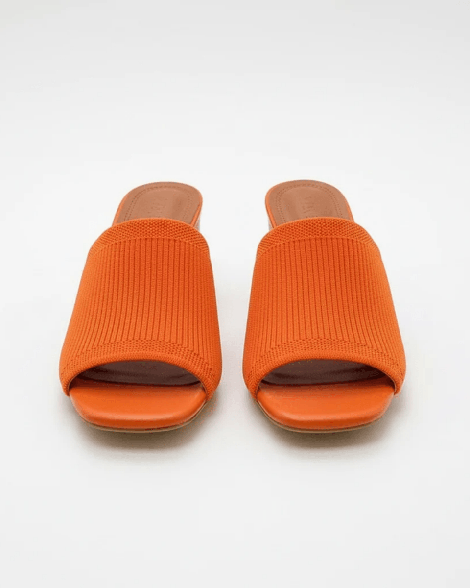 Women's Ribbed Knit Block Heel Mules Square Toe Slide Sandals Comfortable Mid Heel Slip-On Backless Dress Shoes Fenlo Form