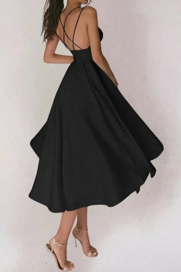 Back view of the Kouvr Fashion Midnight Allure dress showing the criss-cross straps.