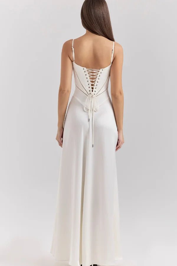 Gabriella – The Silky Satin Corset Maxi Dress
