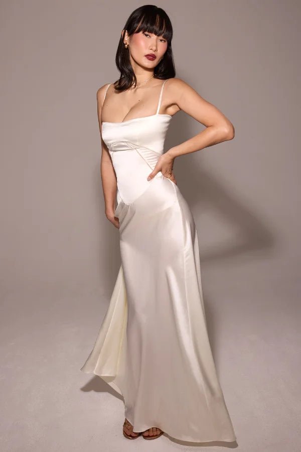 Gabriella – The Silky Satin Corset Maxi Dress
