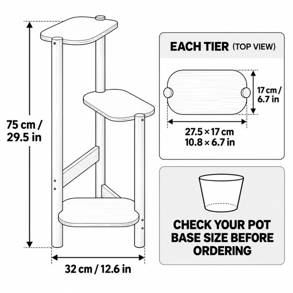 Arbor Display Stand | Mid-Century 3-Tier Solid Wood Plant Shelf