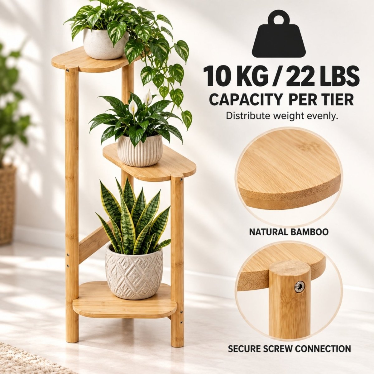 Arbor Display Stand | Mid-Century 3-Tier Solid Wood Plant Shelf