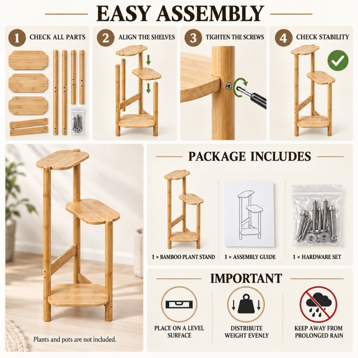 Arbor Display Stand | Mid-Century 3-Tier Solid Wood Plant Shelf