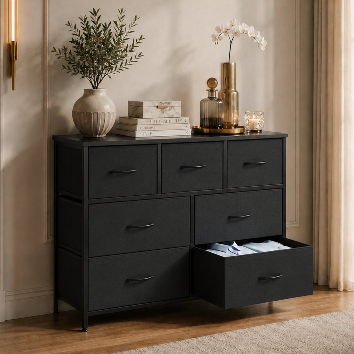 Harper Wide Storage Chest | Rustic Industrial 7-Drawer Dresser