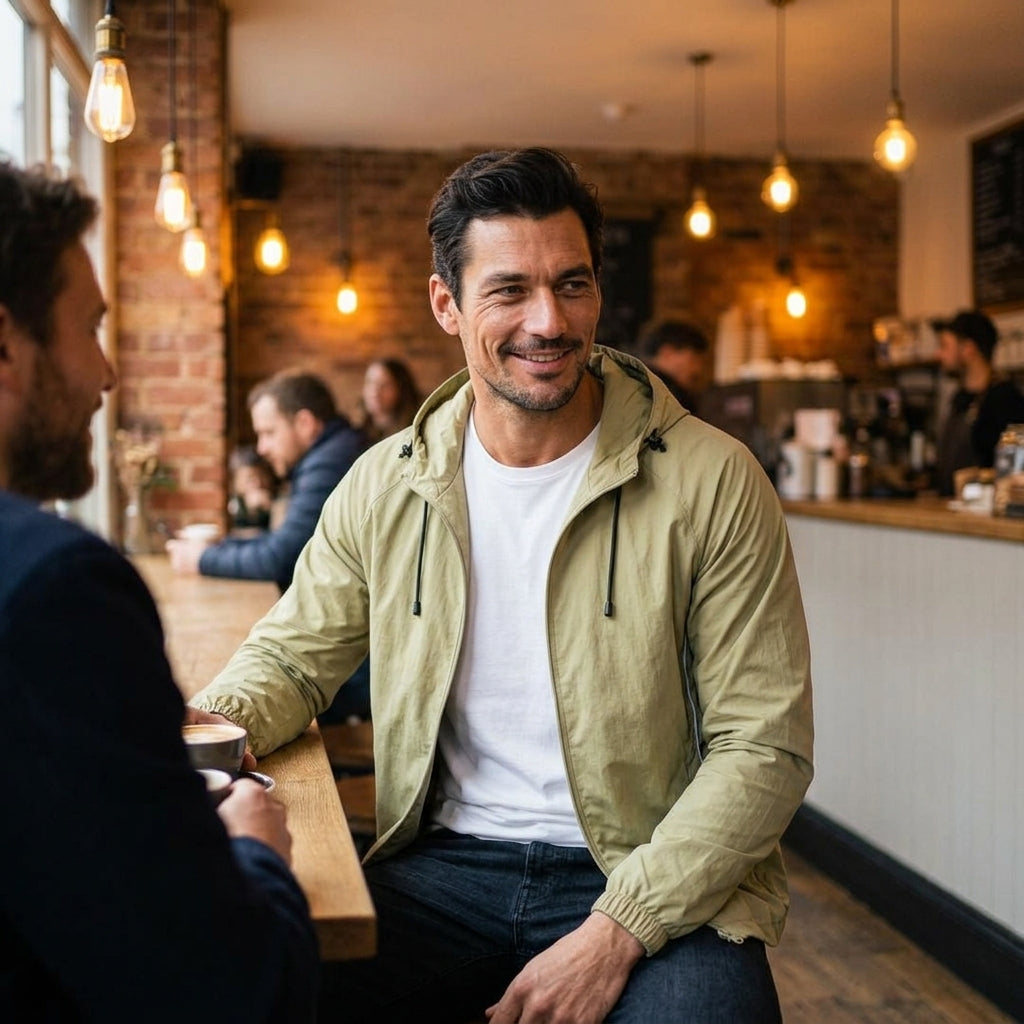 Avenia - Light Army Green - coffee shop candid