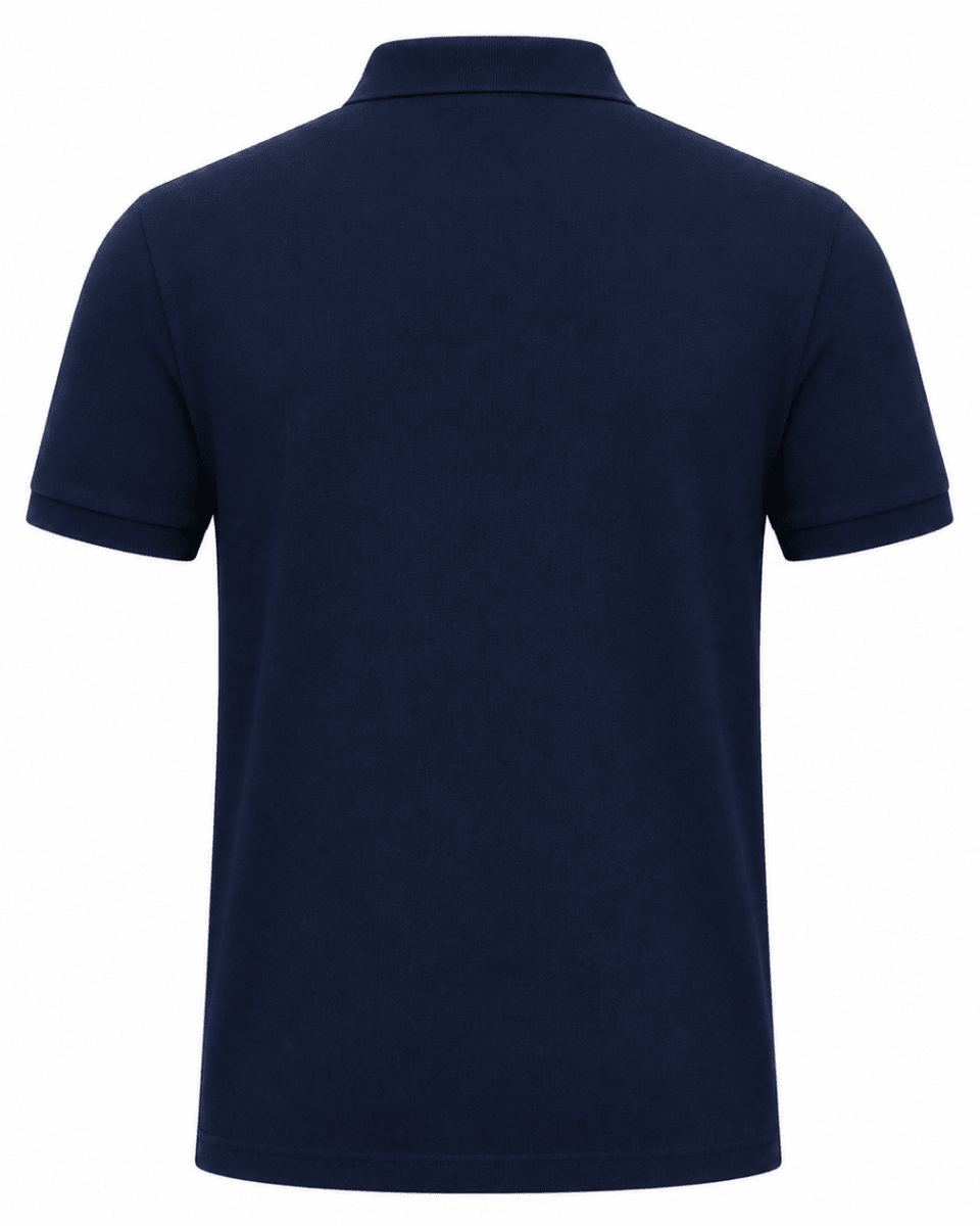 Navy blue polo shirt on a white background