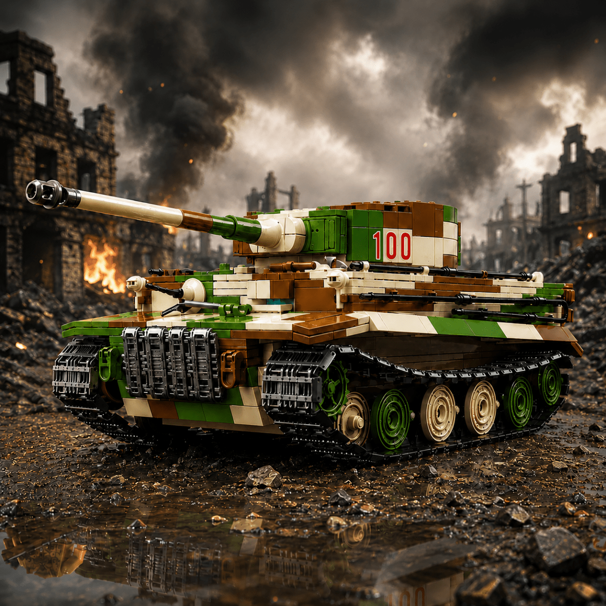Tiger 1 Tank Building Set (Tan) | 1361 Pieces | WWII Military Brick Model