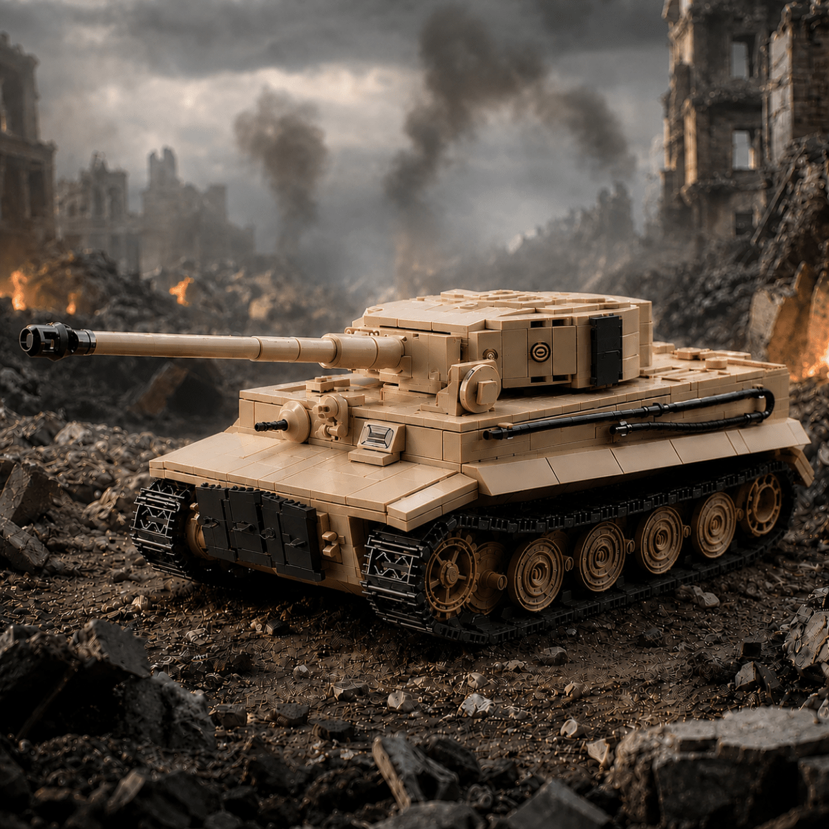 Tiger 1 Tank Building Set (Tan) | 1361 Pieces | WWII Military Brick Model