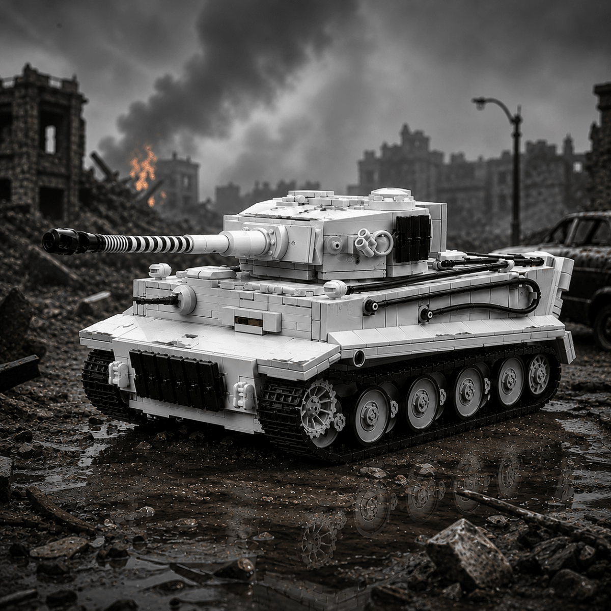 Tiger 1 Tank Building Set (Tan) | 1361 Pieces | WWII Military Brick Model