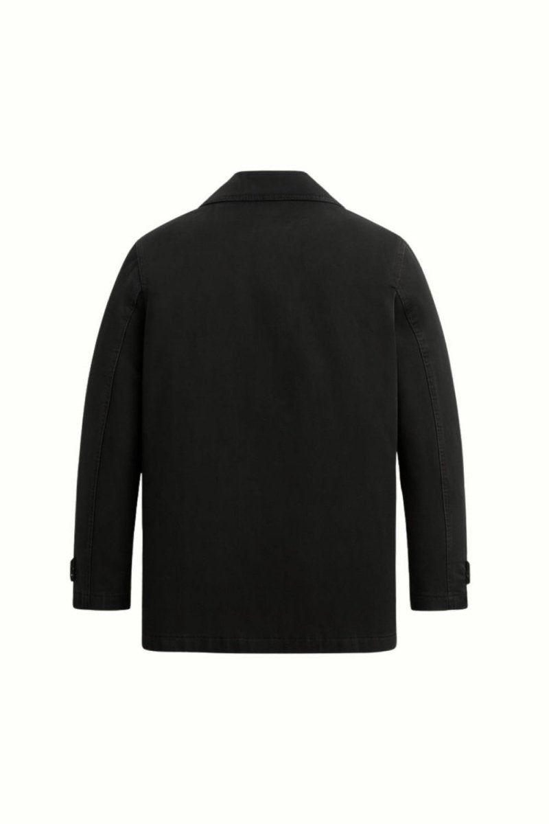 A black long-sleeve blazer jacket shown from the back, photographed against a plain white background.