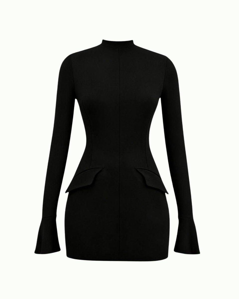 Black dress with long sleeves on a white background