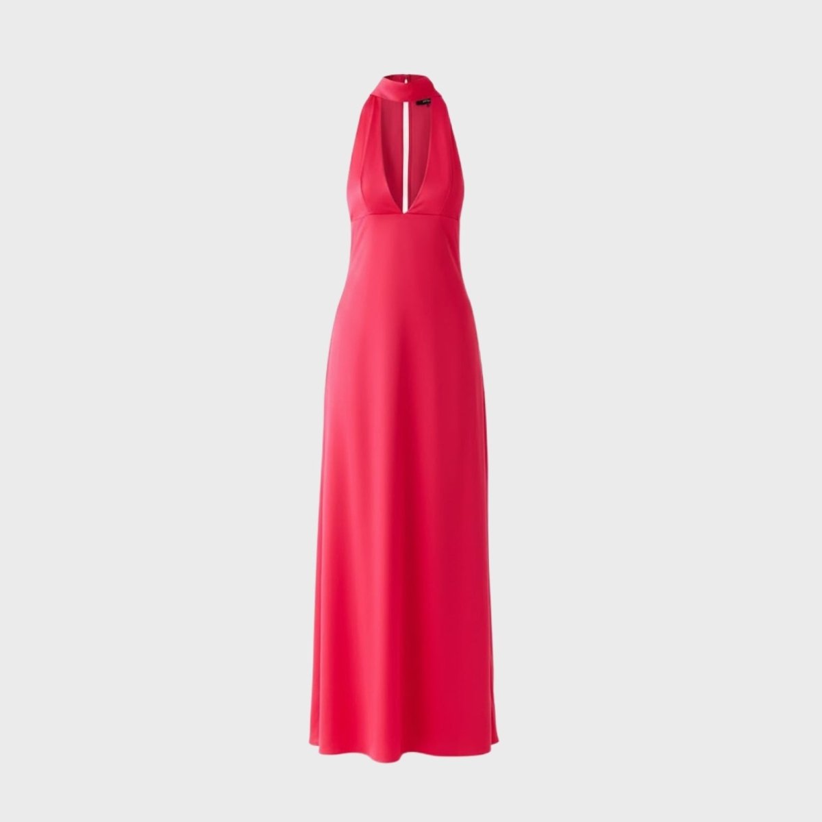 Product-only image of the fuchsia red Kouvr Sharon halter neck formal gown, showing the deep v-neck and choker-style collar.
