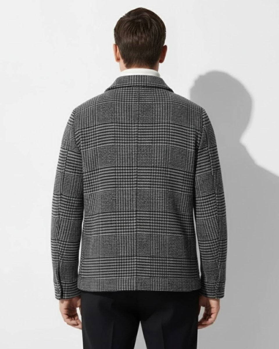 Back view of the Kensington men's designer plaid overshirt, displaying the clean lines and continuous pattern.