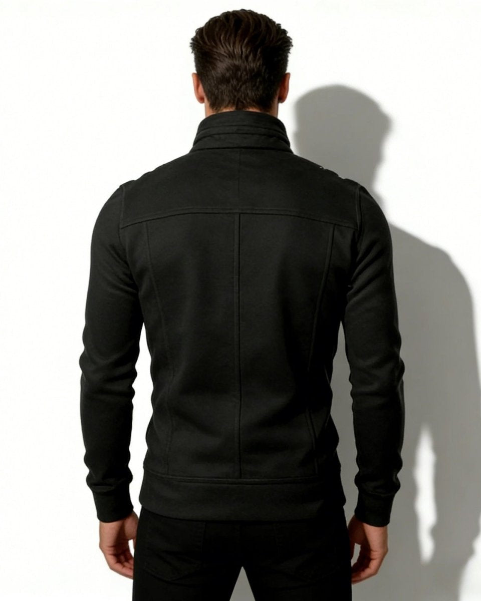 Back view of the Kent men's black jacket, highlighting the shoulder construction and clean seam lines.