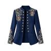 Front view of the Kouvr Aiko multicolor officer jacket on a white background, detailed shot of the embroidery and buttons.