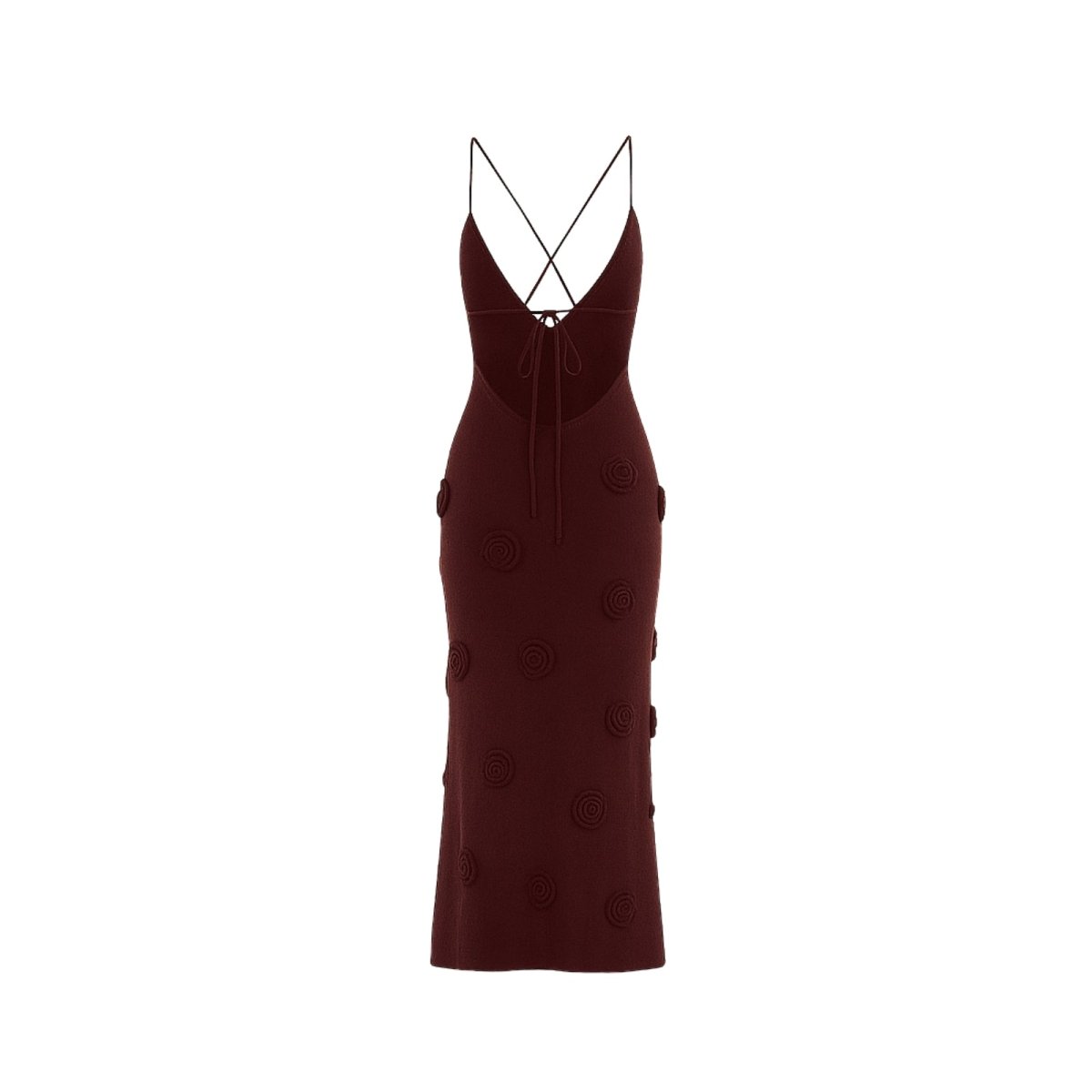 Flatlay product shot of the Kouvr Fashion alexie burgundy maxi dress on a white background.