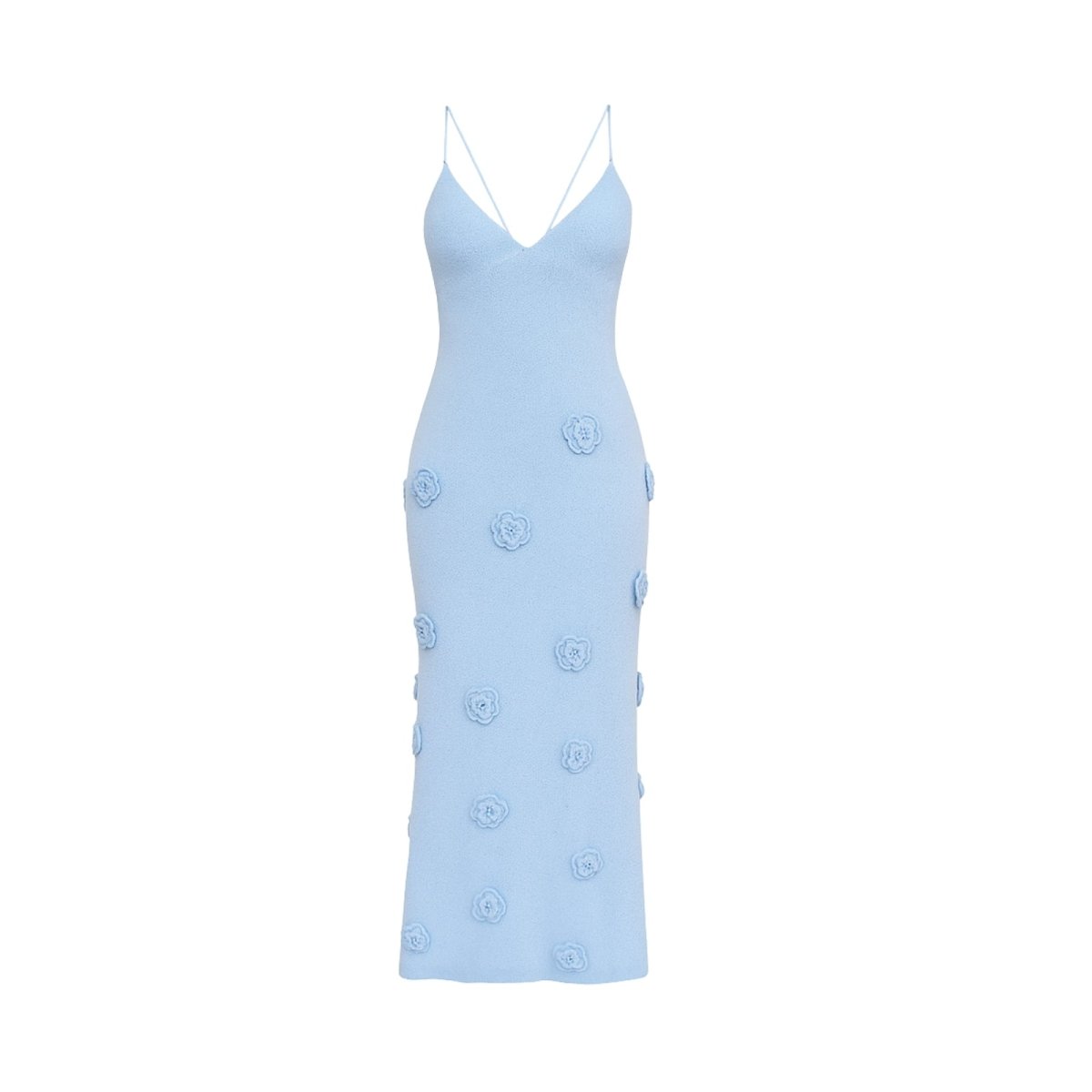 Light blue dress with floral embellishments on a white background