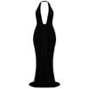 Black Kouvr dress with a plunging neckline on a white background