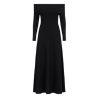 Black kouvr off-shoulder long dress on a white background