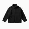 Flat lay product shot of the Kouvr black sherpa fleece jacket, zipped up to display the full front, pockets, and texture.