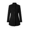 Flat lay studio shot of the front of the Brandi funnel neck coat in black, showing the button details and texture of the wool blend fabric.