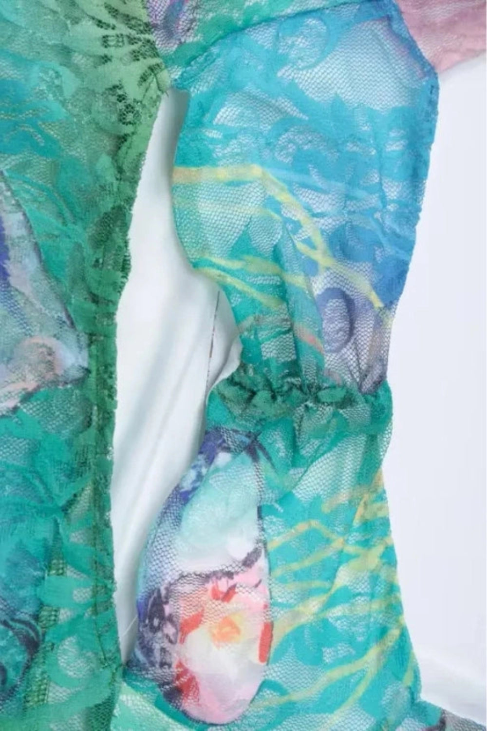 artistic print dress, watercolor dress, mesh gown, second-skin dress, bustier top maxi, statement occasion wear, luxury resort wear, gallery opening dress.