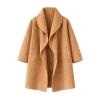 Flat lay product shot of the open-front camel shawl collar coat by Kouvr.